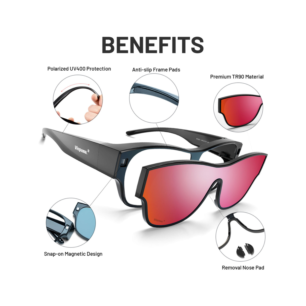 Ultra Light Polarized Over-Glasses Sunglasses | 1 Frame 2 Lenses | Neon Flare + Black