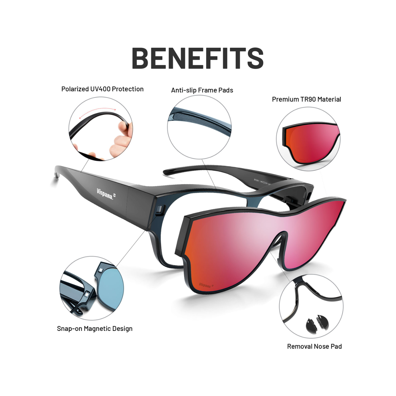 Ultra Light Polarized Over-Glasses Sunglasses | 1 Frame 2 Lenses | Neon Flare + Black