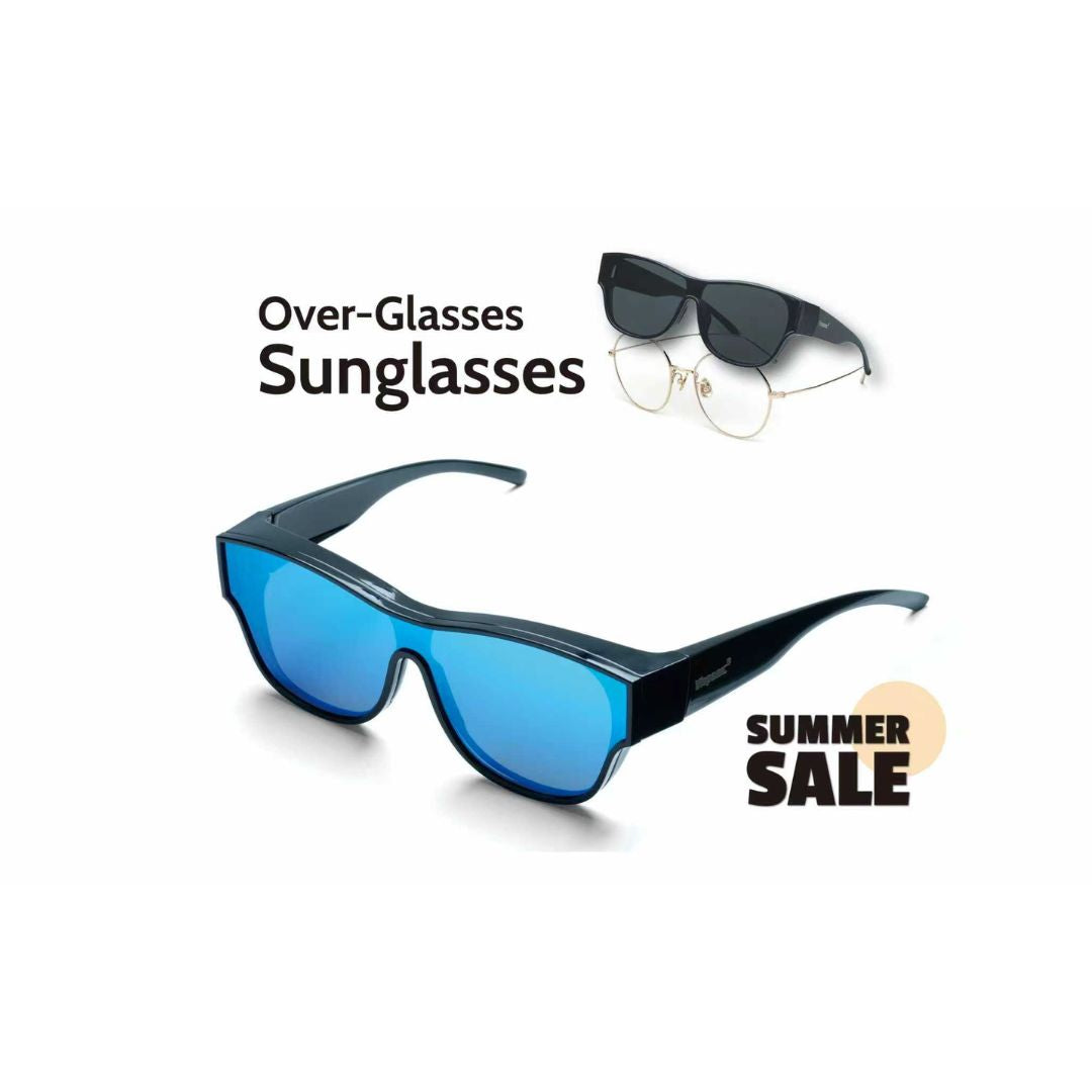 Ultra Light Polarized Over-Glasses Sunglasses | 1 Frame 2 Lenses | Retro Blue + Black